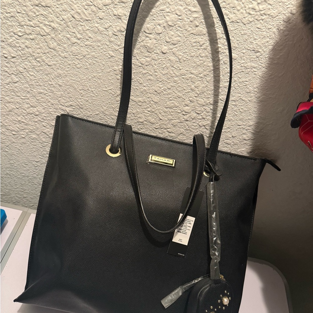 Tahari Black Tote with Gold Accents